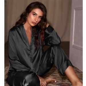 Black Satin Pajama Set